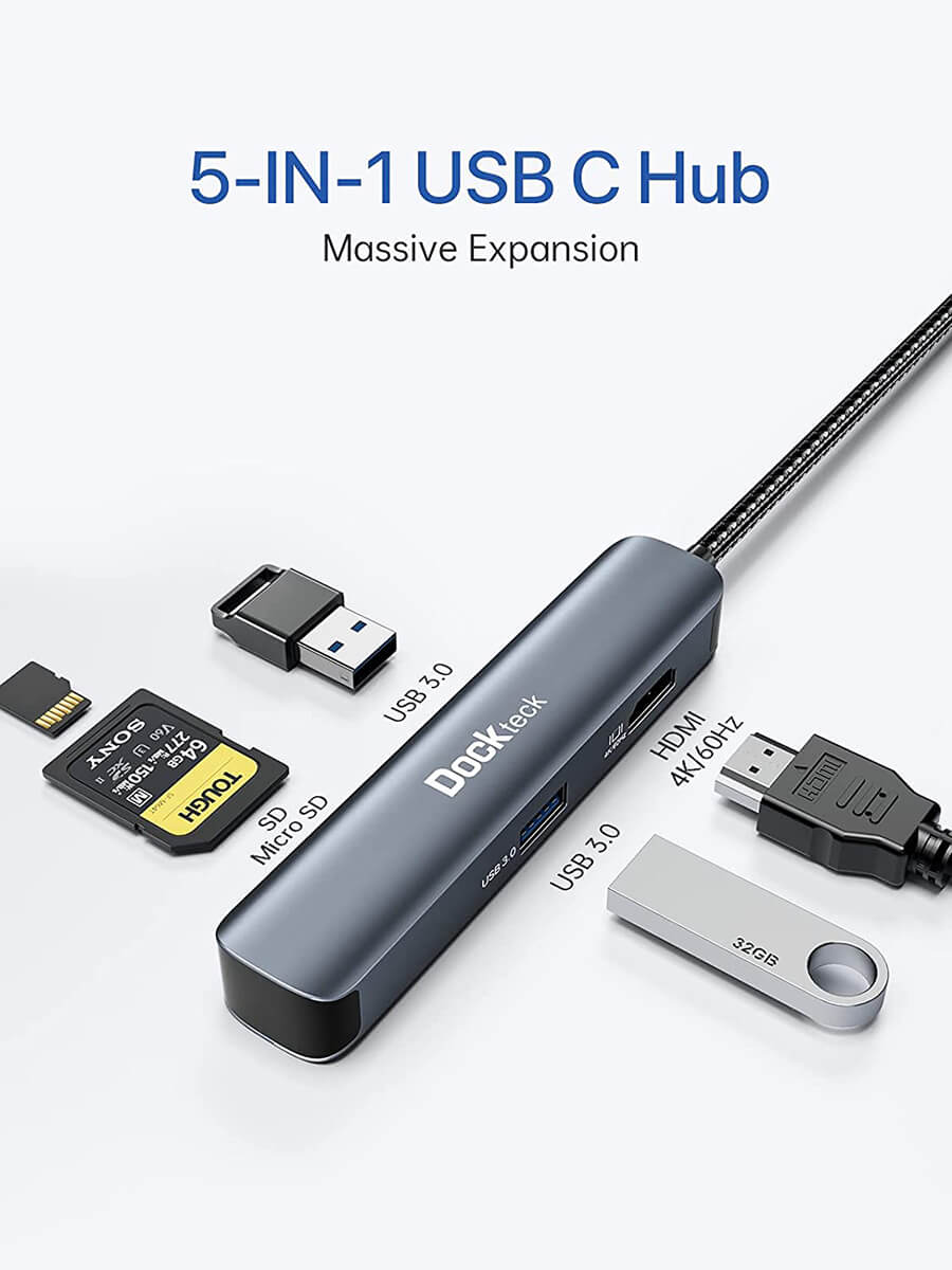 Hub USB-C Adaptateur HDMI 8 en 1, RJ45, USB 3.0, carte SD, Type C